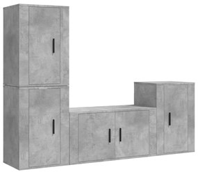 Conjunto móveis de TV 4 pcs madeira processada cinzento cimento