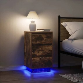 Mesa de cabeceira c/ luzes LED 38x34x65 cm carvalho fumado