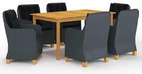 7 pcs conjunto de jantar para jardim cinzento-escuro