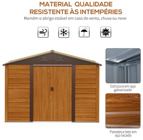 Abrigo de Jardim 5,4m² 278x159x215 cm Abrigo de Jardim com 2 Portas de Correr e 4 Janelas de Ventilação Madeira e Castanho