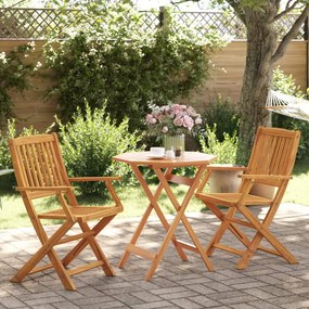 3 pcs conjunto de bistrô dobrável madeira de acácia maciça