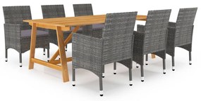 vidaXL 7 pcs conjunto de jantar para jardim cinzento