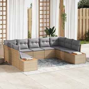 vidaXL Conjunto de Sofá de Jardim com 9 Peças e Almofadas em Bege. Feito de rattan sintético e madeira de acácia.