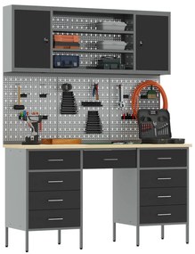 Conjunto de Armário e Painel de Ferramentas de 7 Peças vidaXL Preto em