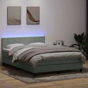 vidaXL Cama box spring c/ colchão e LED 140x210 cm veludo cinzento-claro