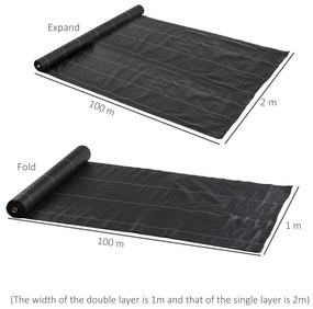 Outsunny Rolo de Malha Anti-Ervas 2x100 m Malha Geotêxtil 60 g/m² para Controlo de Ervas Daninhas de Jardim Malha Anti-Ervas Preta