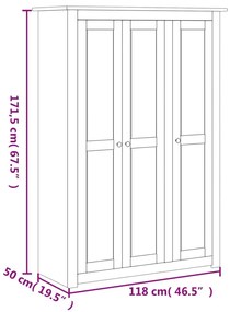 Roupeiro com 3 portas 118x50x171,5 cm pinho Panamá