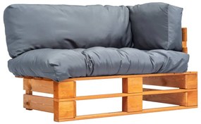 Sofá de paletes jardim c/ almofadões cinzentos madeira pinho