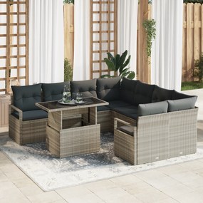Conjunto de Sofá de Jardim vidaXL com Almofadas Cinza Claro Rattan PE,