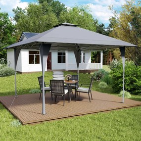 Tenda Pop Up 390 x 390 cm, com bolsa de transporte portátil, 8 estacas, 4 cordas de vento para pátio, jardim, acampamento cinza