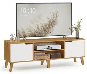 Armário para TV com prateleira ajustável em estilo transitório 147 x 39 x 50 cm Branco + Cor Natural