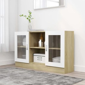 vidaXL Armário vitrine derivados de madeira branco/carvalho sonoma