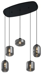 Candeeiro suspenso moderno preto com vidro fumado 5-luzes - Sheena Moderno