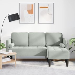 vidaXL Sofá de 3 Lugares com Chaise L em Veludo Cinza Claro de 160 cm