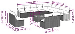 14 pcs conjunto sofás p/ jardim c/ almofadões vime PE cinzento