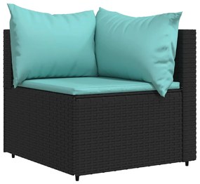 3 pcs conjunto lounge de jardim c/ almofadões vime PE preto