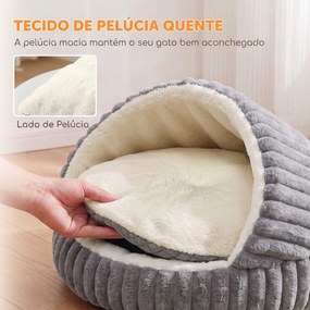 Cama Gruta para Gatos com Base Antiderrapante e Almofada Lavável para Interior 50x50x32 cm Cinzento
