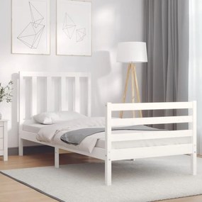 vidaXL Estrutura cama de solteiro c/ cabeceira madeira maciça branco