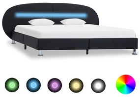 vidaXL Estrutura de cama c/ LEDs 140x200 cm couro artificial preto