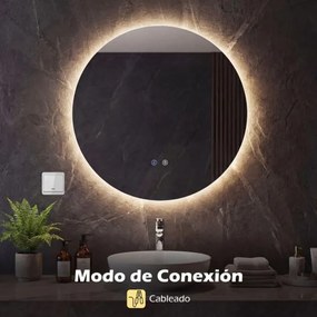 Espelho redondo LED de 70 cm com luz; espelho de casa de banho para montagem na parede com intensidade de luz ajustável e controlo tátil