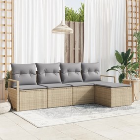 Conjunto de Sofá de Jardim vidaXL 5 Peças com Almofadas Bege Rattan Po