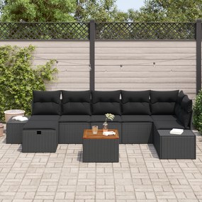 Conjunto de Sofá de Jardim com 8 Peças e Almofadas Preto em Rattan Sin