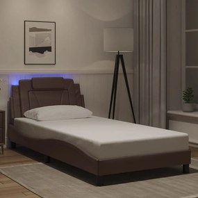 vidaXL Estrutura cama c/ luzes LED 100x200cm couro artificial castanho