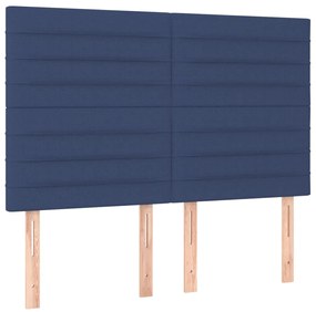 Cama box spring c/ colchão e LED 140x200 cm tecido azul