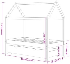 Cama p/ crianças c/ gaveta 80x160 cm pinho maciço cinza-escuro