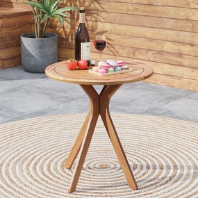Mesa jardim para exterior redonda Madeira de Acácia com tampo ranhurado e base em forma de X  70cm Natural