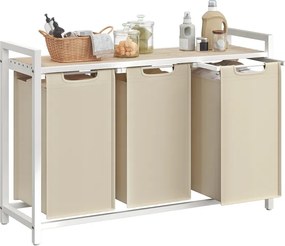 Cesto da roupa com 3 compartimentos e prateleira prática 92,5 x 33 x 72 cm bege cappuccino-bege natural