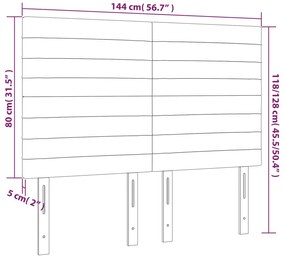 Cabeceira de cama c/ luzes LED veludo 144x5x118/128 cm rosa