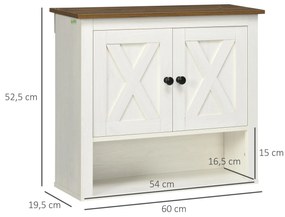 Armário Casa de Banho de Parede com 2 Portas e Prateleiras de Armazenamento 60x19,5x52,5 cm Branco e Madeira