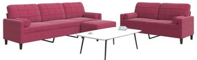 3pcs conjunto sofás c/ almofadões e rolos veludo vermelho tinto