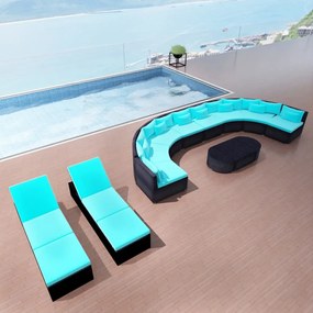 vidaXL 13 pcs conjunto lounge jardim c/ almofadões vime PE azul