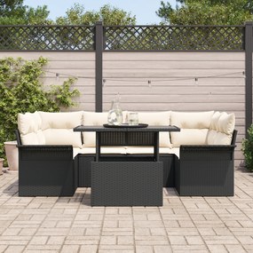 Conjunto de Sofá de Jardim vidaXL 7 Peças com Almofadas Preto Rattan P