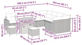 Conjunto de Sofá Modular de 12 Peças com Almofadas Cinza Rattan Acácia
