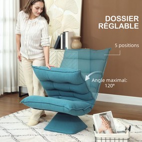 Poltrona de chão, design estofado, encosto inclinável e ajustável, giratória a 360°