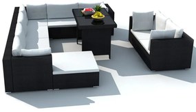 10 pcs conjunto lounge de jardim c/ almofadões vime PE preto