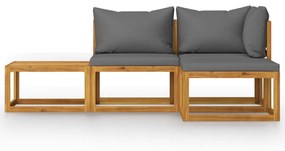 4 pcs conjunto lounge de jardim c/ almofadões acácia maciça