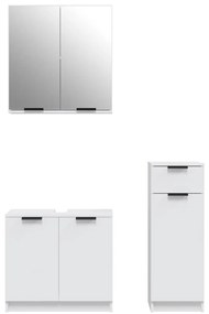 3 pcs conjunto móveis casa de banho madeira processada branco
