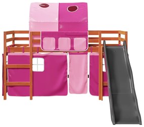 Cama alta para criança com túnel 90x200 cm pinho maciço rosa