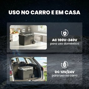Geleira Portátil Elétrico 49 L com Compressor Dupla Zona Controlo por App Rodas Pega Telescópica -20 ℃ a 20 ℃ e Porta USB