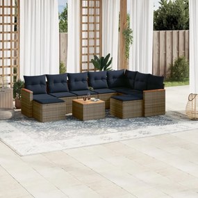 vidaXL 10 pcs conjunto sofás p/ jardim c/ almofadões vime PE cinzento