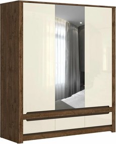 Roupeiro Ophevaru 114, Creme brilhante, April carvalho, 205x179x61cm, 186 kg, Portas para roupeiro: Com dobradiças, Número de prateleiras: 5, Número de prateleiras: 5