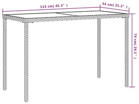 Mesa de jardim com tampo de vidro 115x54x74 cm vime PE preto