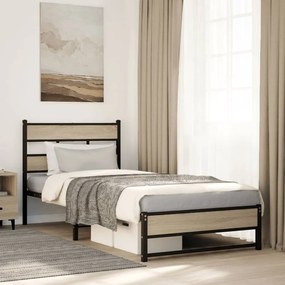 vidaXL Estrutura de cama sem colchão 100x190 cm metal carvalho sonoma