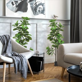 Conjunto de 2 plantas artificiais de figueira com 180 cm de altura de folhas de violino (Ficus Lyrata), e vaso Verdes