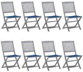 vidaXL Cadeiras de exterior dobráveis 8pcs c/ almofadões acácia maciça