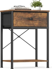 Mesa de cabeceira castanho vintage com tomada LED, 39,6 x 30 x 60,4 cm, 2 gavetas